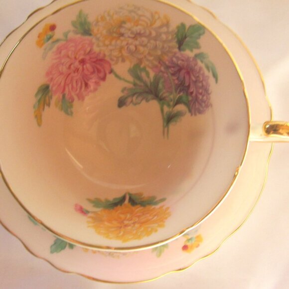 Paragon Tea Cup and Saucer Carnations on Soft Beige, HPT, Gold Gilt,      H233 - Picture 2 of 8